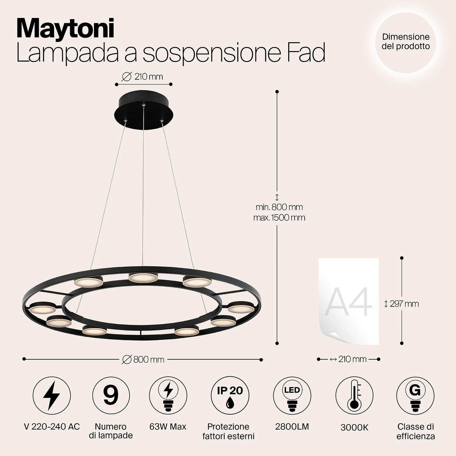 Подвесной светильник Modern Fad, LED 63W, 3000K, Черный, Черный (Maytoni, MOD070PL-L63B3K) - Amppa.ru