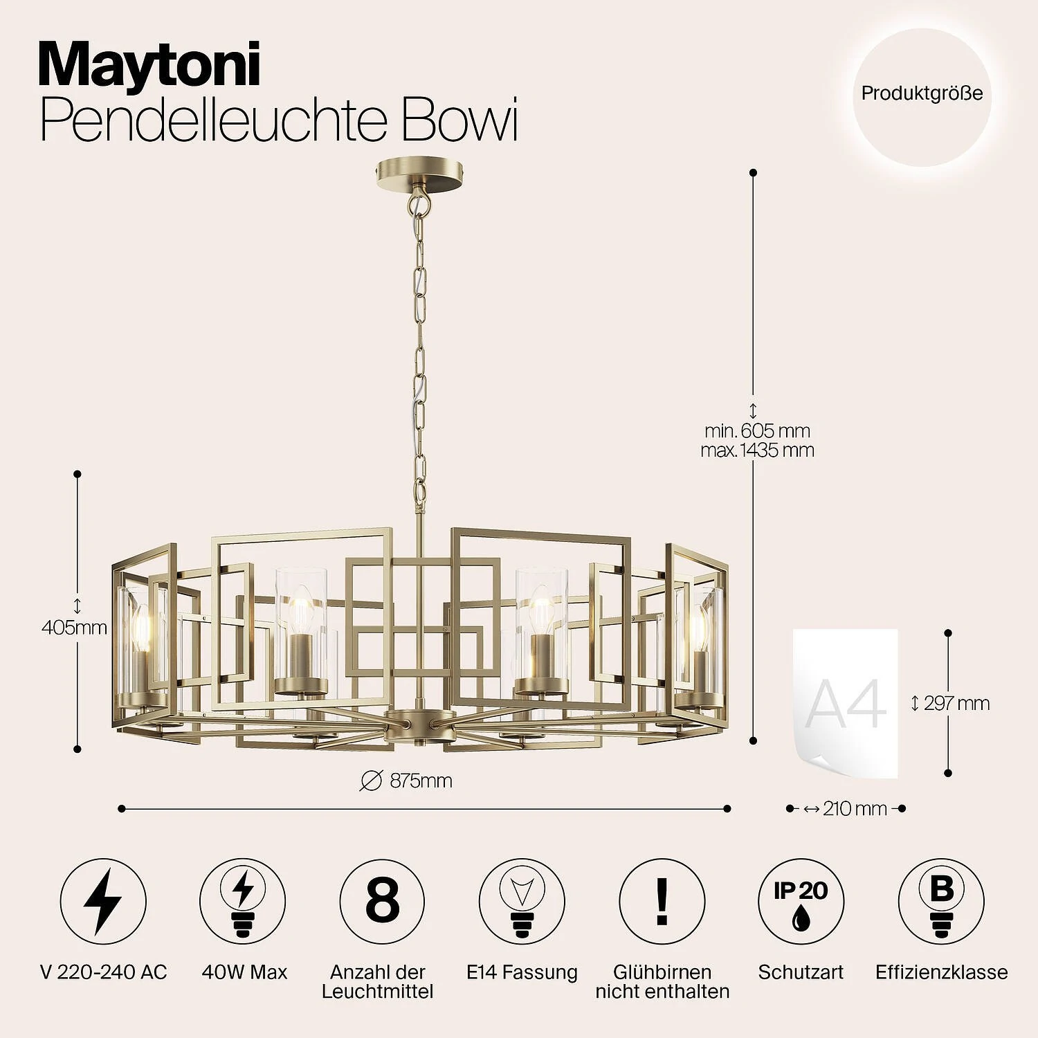 Подвесной светильник House Bowi, 8xE14 Золото (Maytoni, H009PL-08G) - Amppa.ru