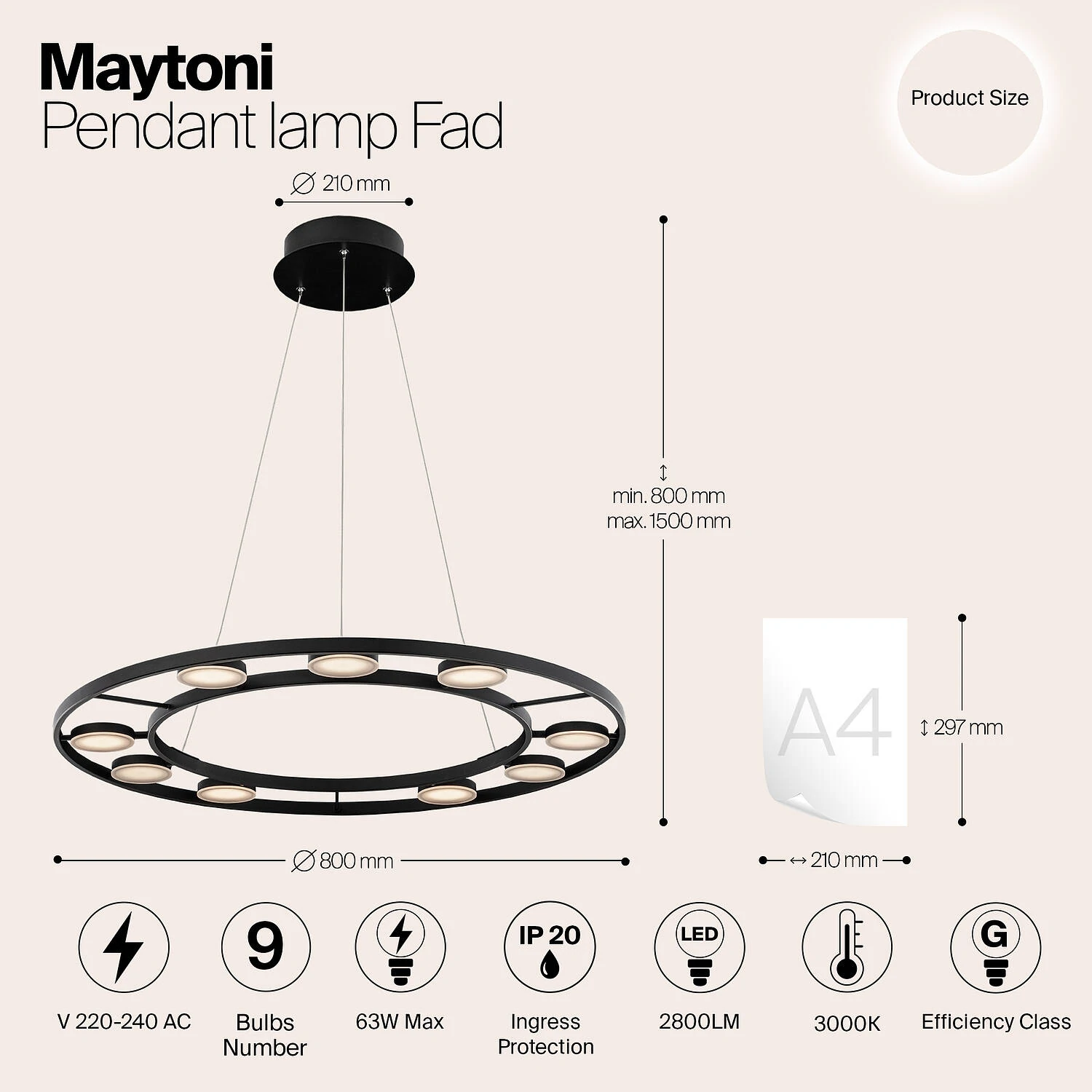 Подвесной светильник Modern Fad, LED 63W, 3000K, Черный, Черный (Maytoni, MOD070PL-L63B3K) - Amppa.ru