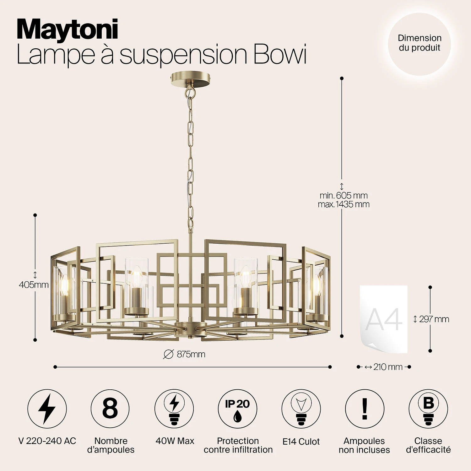 Подвесной светильник House Bowi, 8xE14 Золото (Maytoni, H009PL-08G) - Amppa.ru