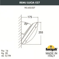 Уличное бра Fumagalli Remi/Lucia 1R3.602.000.AYE27CL1 чёрный/прозр., опал