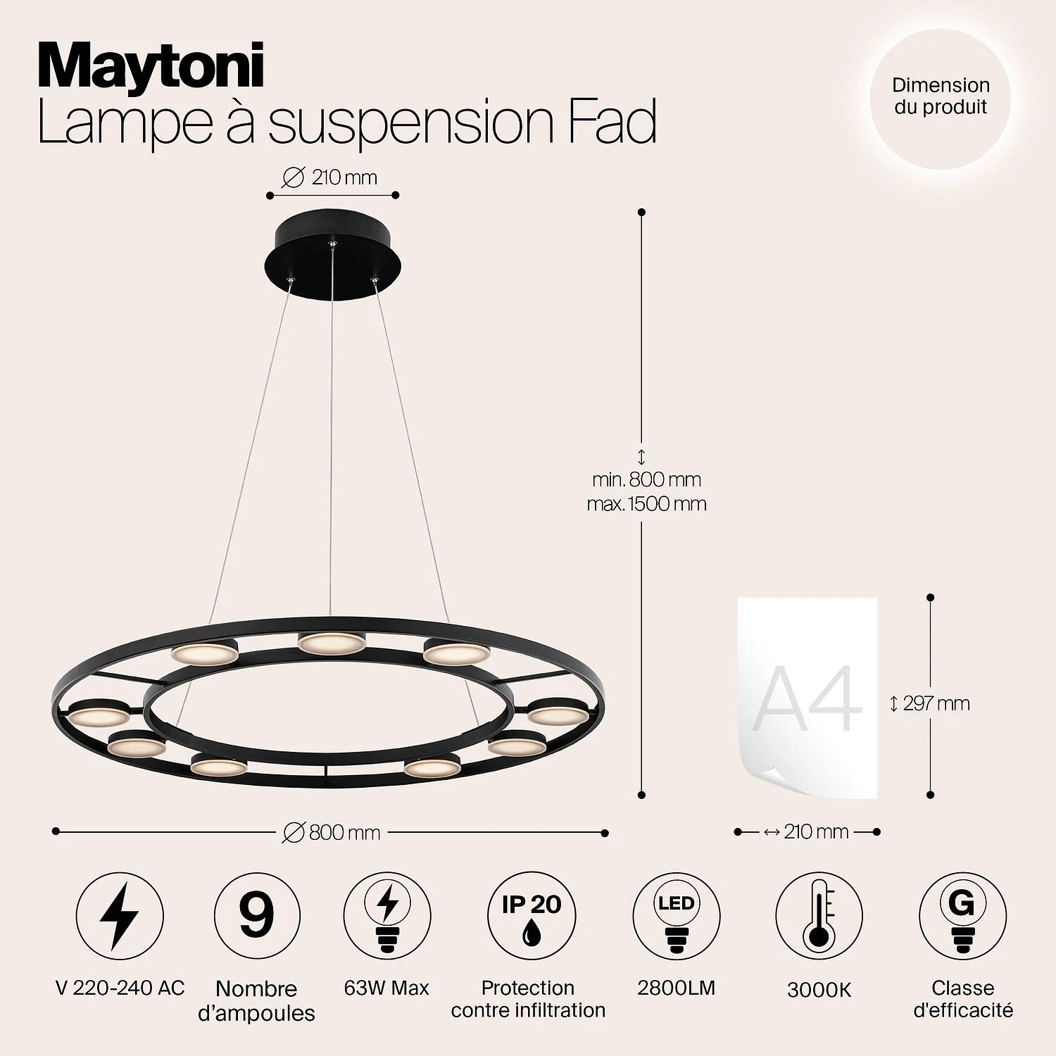 Подвесной светильник Modern Fad, LED 63W, 3000K, Черный, Черный (Maytoni, MOD070PL-L63B3K) - Amppa.ru